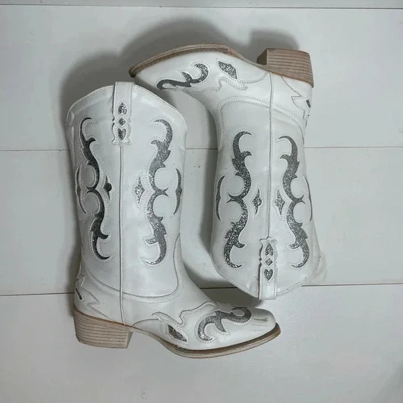 Pierre Dummer White &  Silver Cowboy Boots - Picture 3 of 15